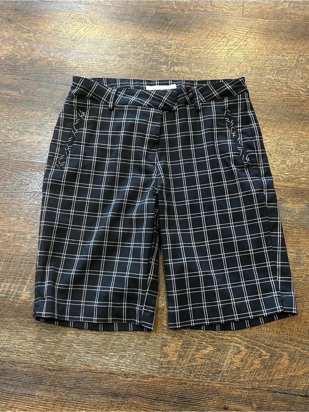 Lady Hagen Black Windowpane Plaid Women's Bermuda Shorts